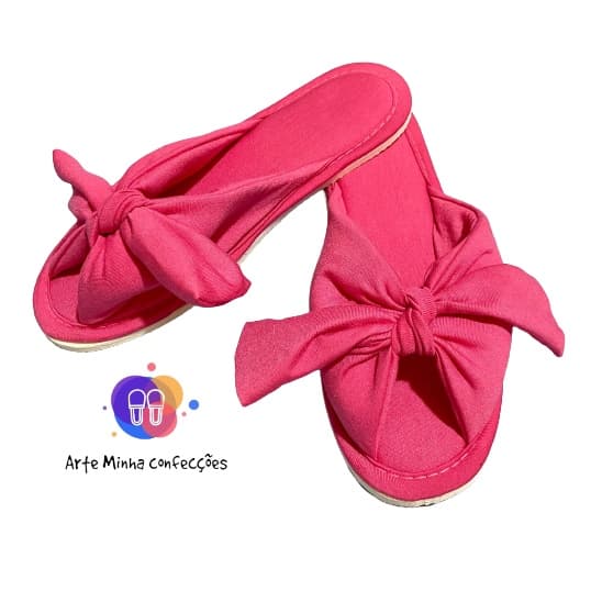 Chinelo de Quarto de Lacinho, Em Tecido Malha, Pantufa, Solado Flexível, Conforto para Casa ou Maternidade