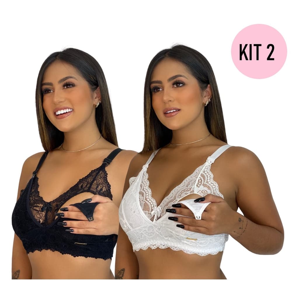 Kit 2 Sutiã Amamentação Renda Gestante Sutien Gravida Conforto Soutien Sutian Amamentar