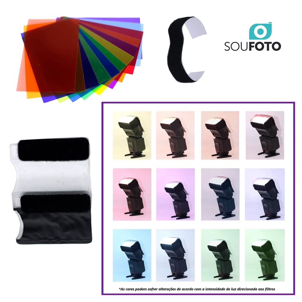 Filtro Colorido Gelatina com 12 cores para Efeitos em Flash Speedlite Sou Foto FPC-FS12