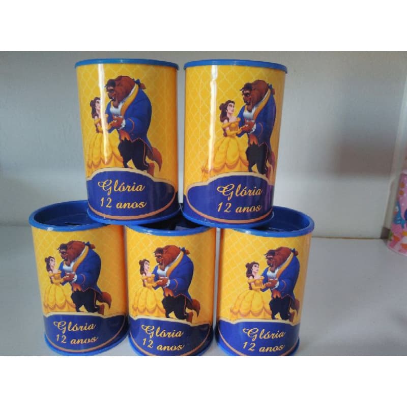 10 Lembrancinha Cofrinho Personalizado Bela e a Fera