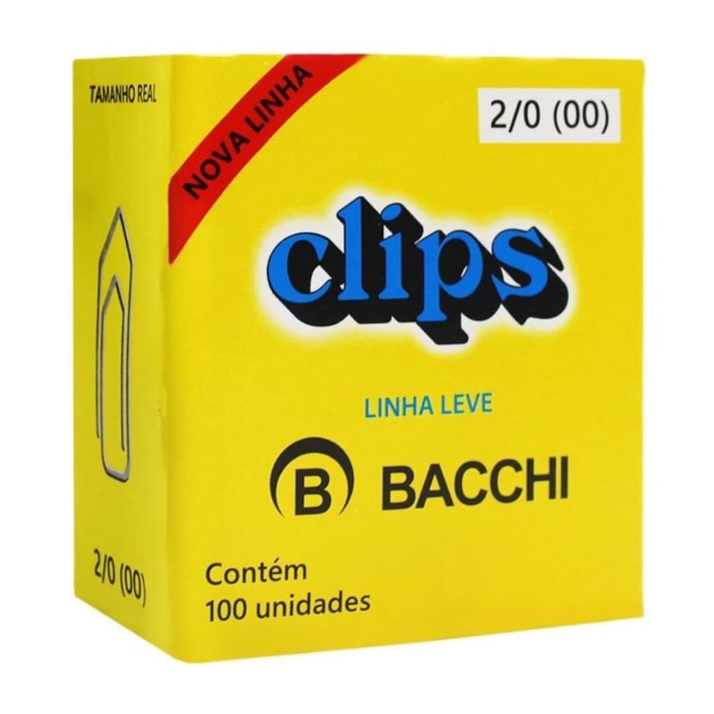 Clips para papel Bacchi 2/0 com 100 unidades linha leve