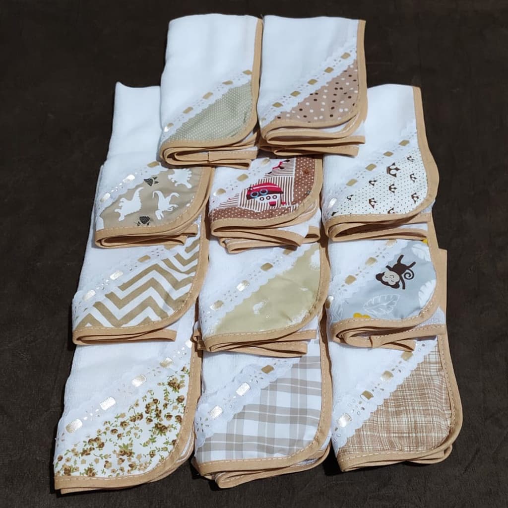 Kit 6 Pano de Boca Bebe Fralda de Boca Bebê Dupla Camada Luxo Cáqui 100% Algodão 35x35 cm Menino Menina Unissex