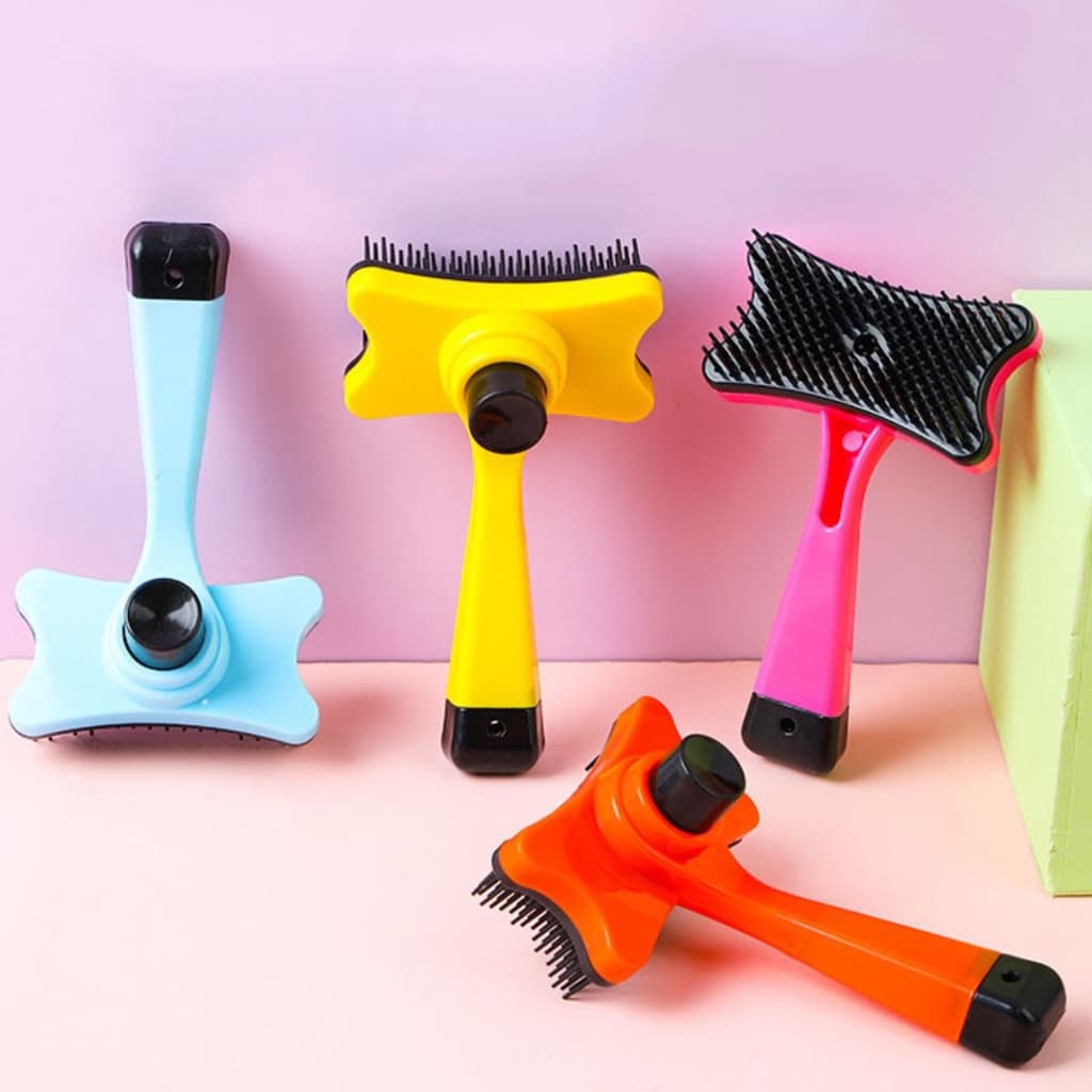 Rasqueadeira para Cachorro Gato Pet Escova Autolimpante com Botão Tira Pelo Removedor de Pelos Fácil