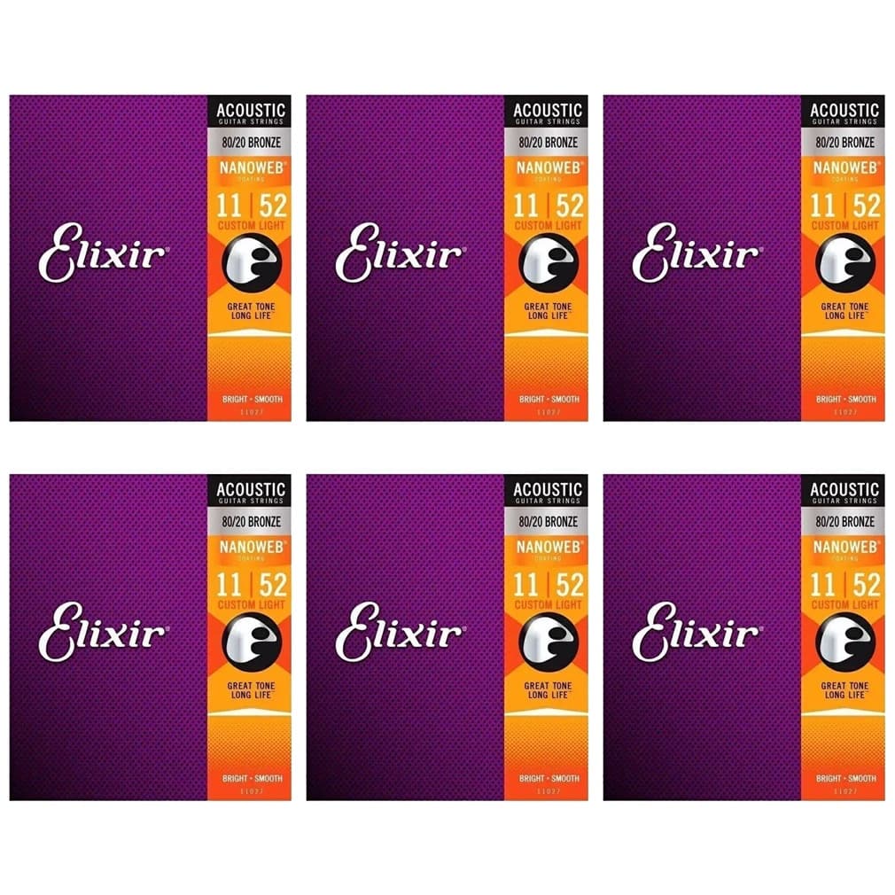 6 Pçs/Conjunto Elixir Cordas Acústicas Para Violão 0,10 Revestimento 80/20 Bronze NANOWEB Personalizado Luz 011-052 11027 11052 16002 16027