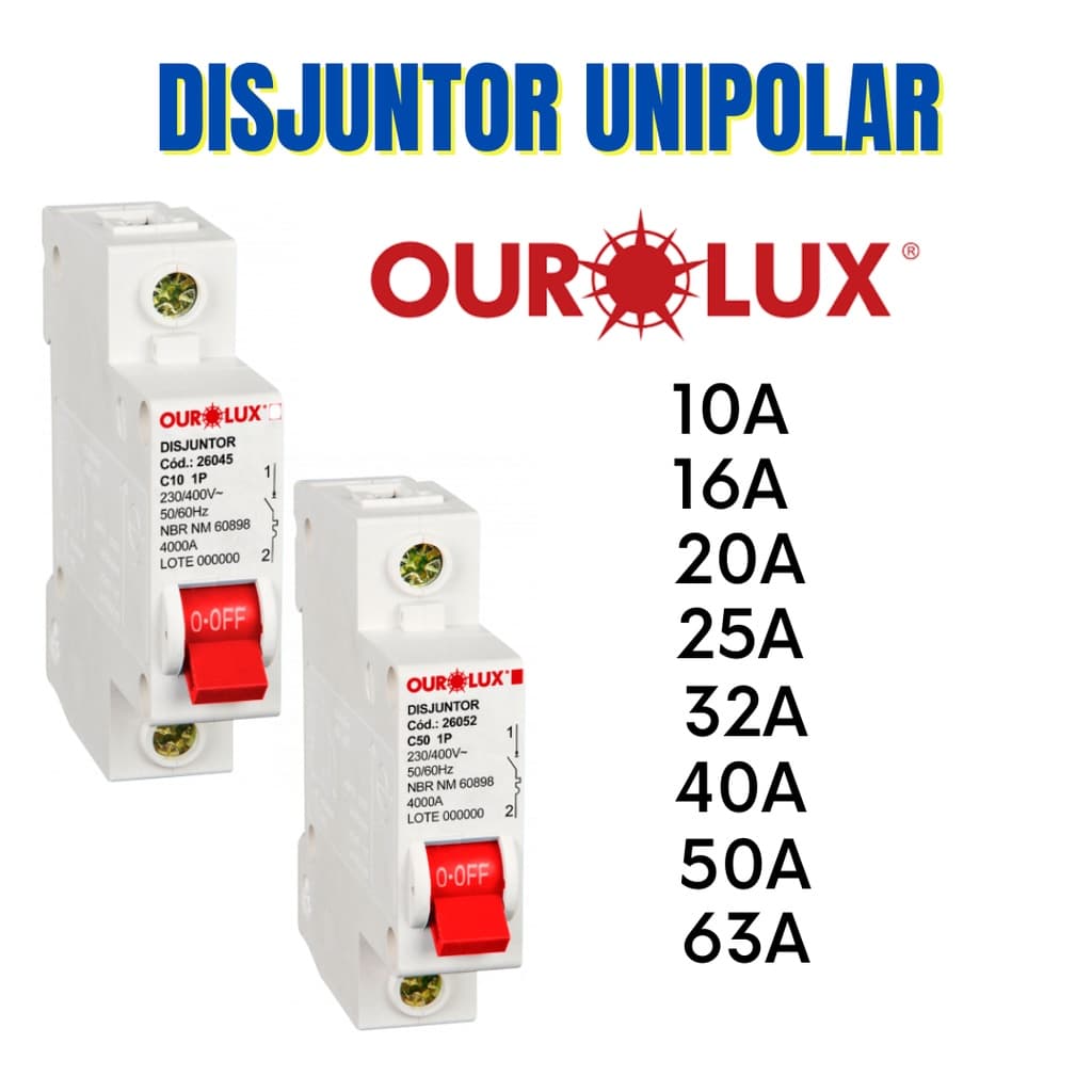 DISJUNTOR DIN MONOPOLAR CURVA C OUROLUX