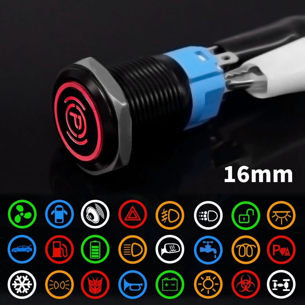 16mm Concha Preta Personalização De Óxido De Metal Botão De Apertar Lâmpada Escotilha/Momentary Fãs Luz Chifre Para