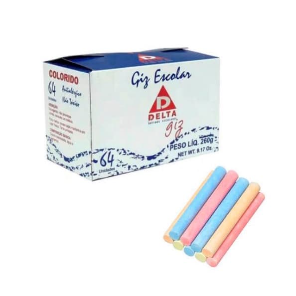 Giz Colorido Escolar Quadro Verde Negro Delta 64 Unidades Promoção