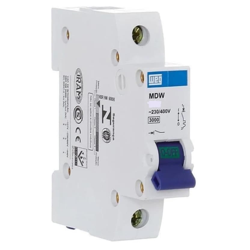 Disjuntor Unipolar Din WEG 06A/10A/16A/20A/25A/32A/40A/50A/63A Curva C