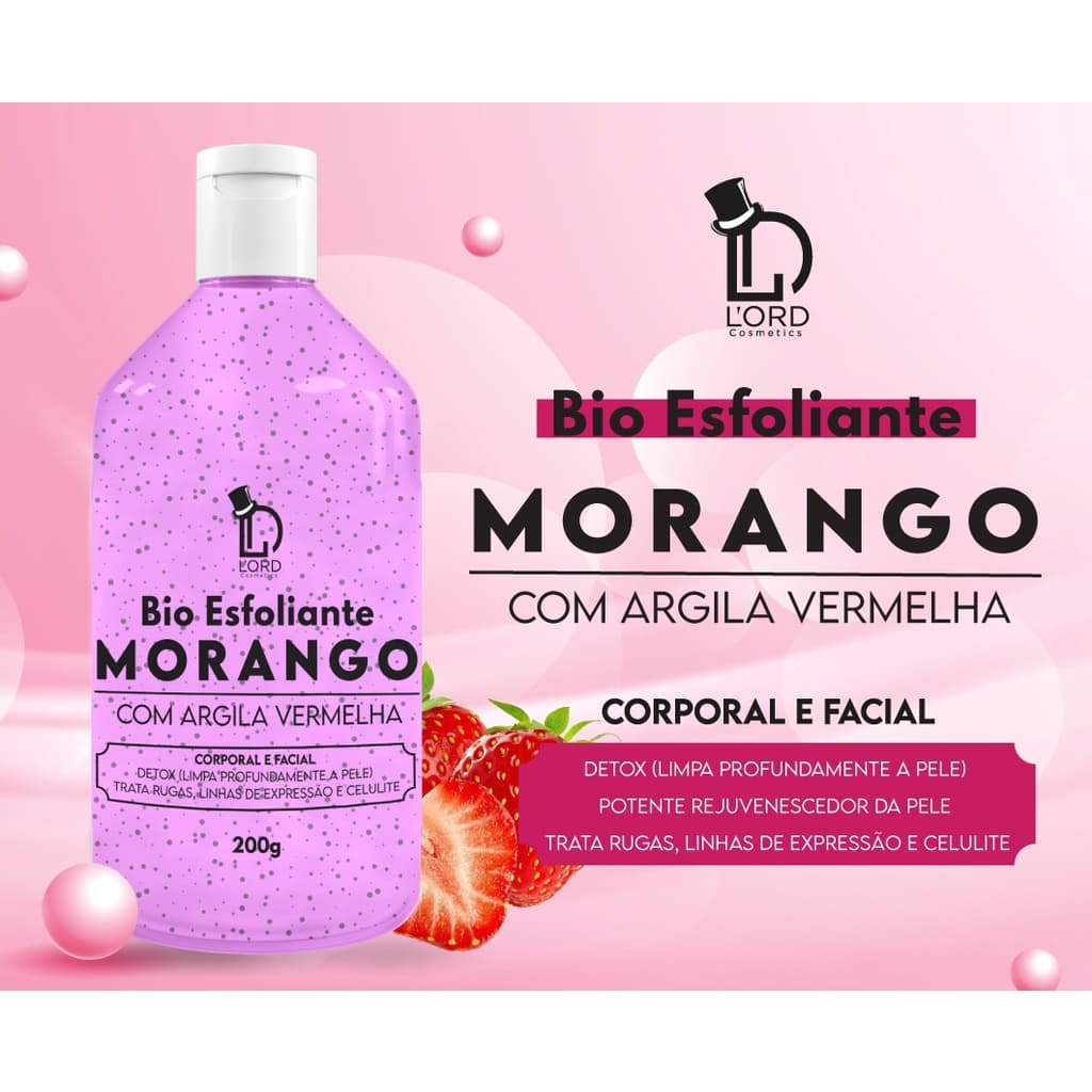 Bio Esfoliante MORANGO COM ARGILA VERMELHA CORPORAL E FACIAL 200g