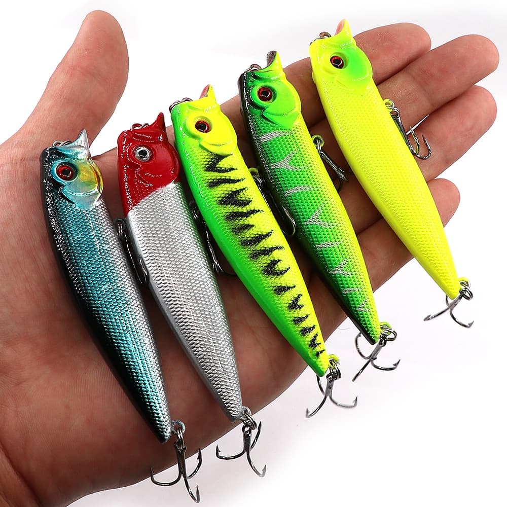isca artificial superficie Fishing Lures 9.5cm/12g Isca Dura Popper Lure Com Anzol Triplo 3D Olhos Nadadores De Pesca