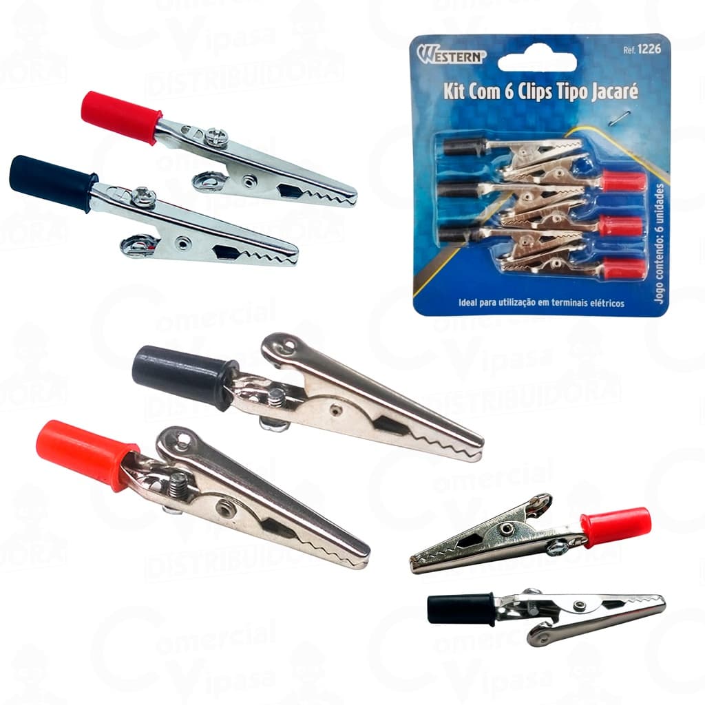 Kit Jogo 6 Clips Tipo Jacaré Para Terminais Circuitos Elétricos Prender Segurar Fios - WESTERN