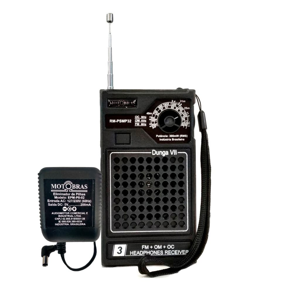 RÁDIO PORTÁTIL MP32 3 FAIXAS FM/OM/OC MOTOBRAS COM ELIMINADOR DE PILHA