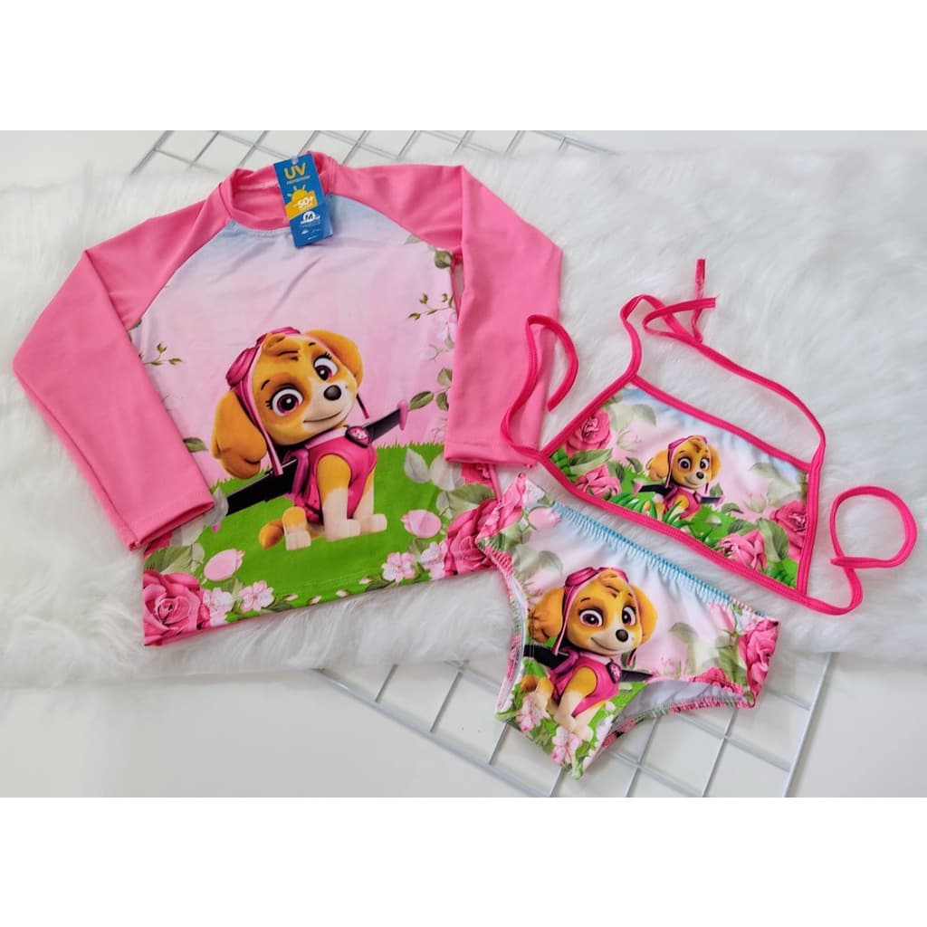 Biquini Infantil com Blusa Proteção Solar Infantil Manga Longa UV50 Roupa para Praia e Piscina Meninas