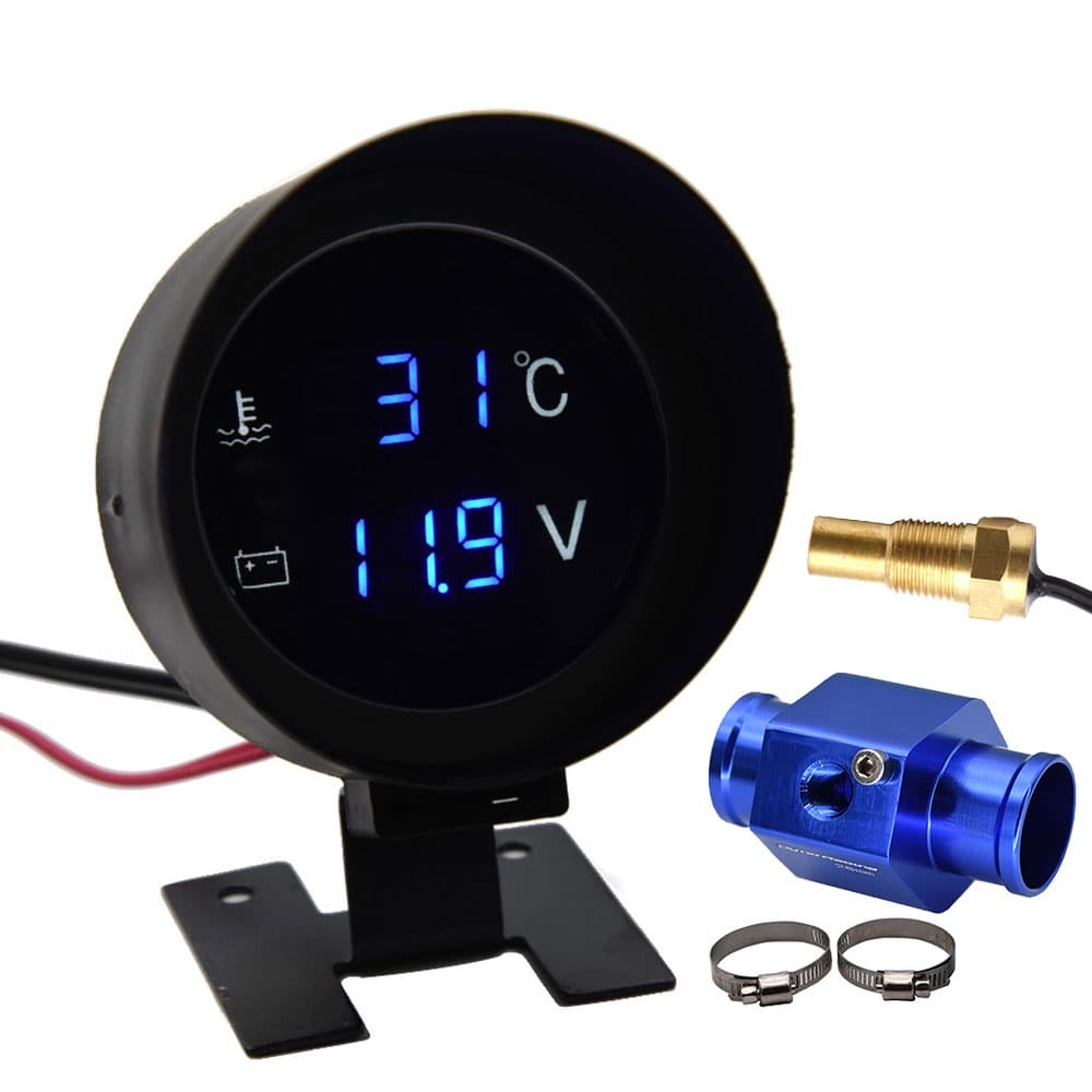 H Medidor Digital De Temperatura De Água Led Para Carros-10-110 Celsius Com Sensor De Tubo De Junta 10MM Adaptador 1/8NPT Voltímetro 2 Em 1