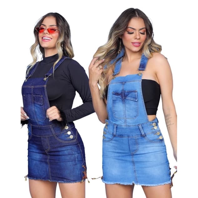 Jardineira Saia jeans Feminina Cintura Alta Com Elastano 38 ao 48
