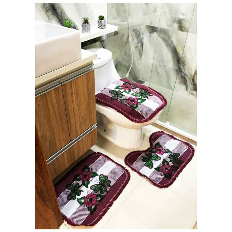 Tapete Para Banheiro Jogo 3 Peças Conjunto Tapetes Toalha Chão Piso Estampas Liso Decoração Toalete