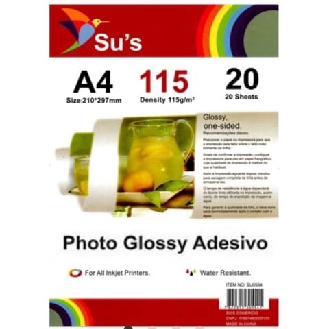 5 pacotes Papel Fotográfico Glossy Adesivo Sus 115gr