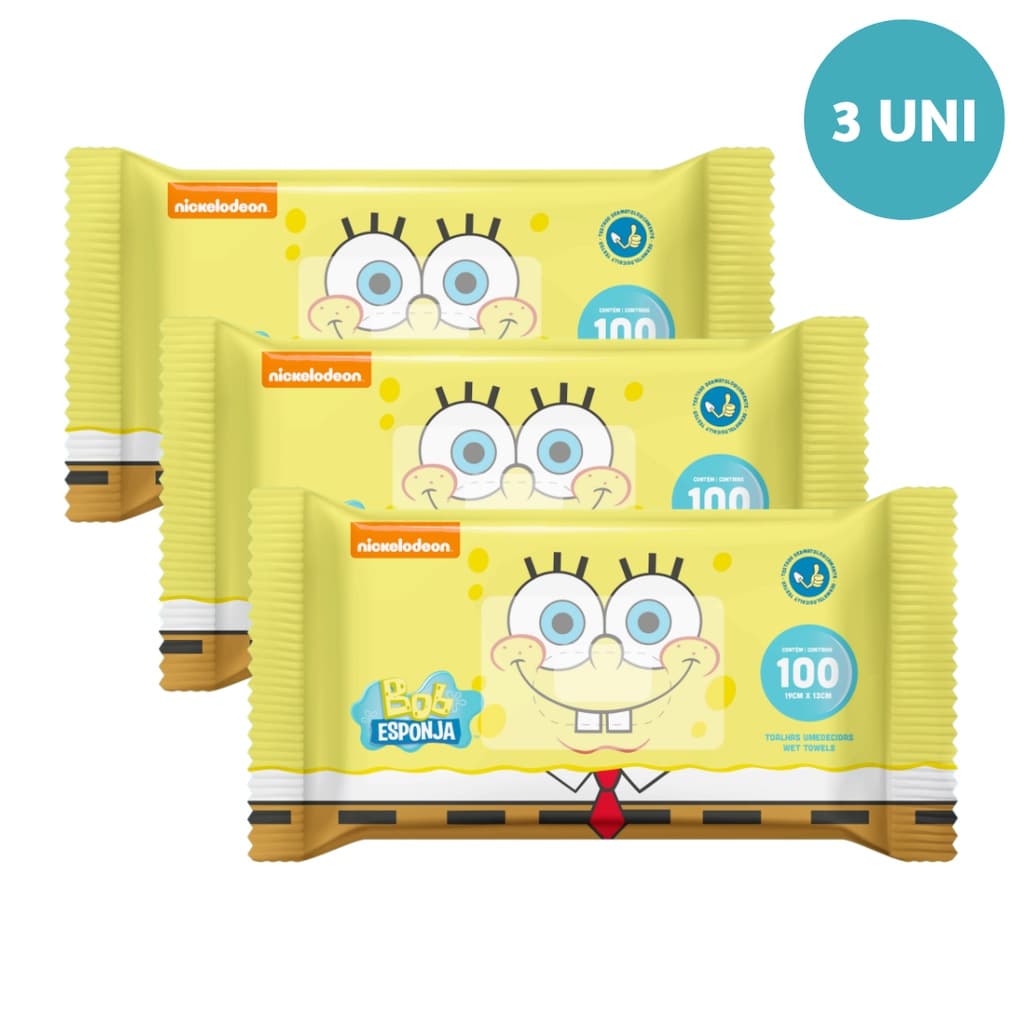 Kit 3 Pacotes Toalhinhas Umedecidas Bob Esponja 300 Unidades Revenda Barato