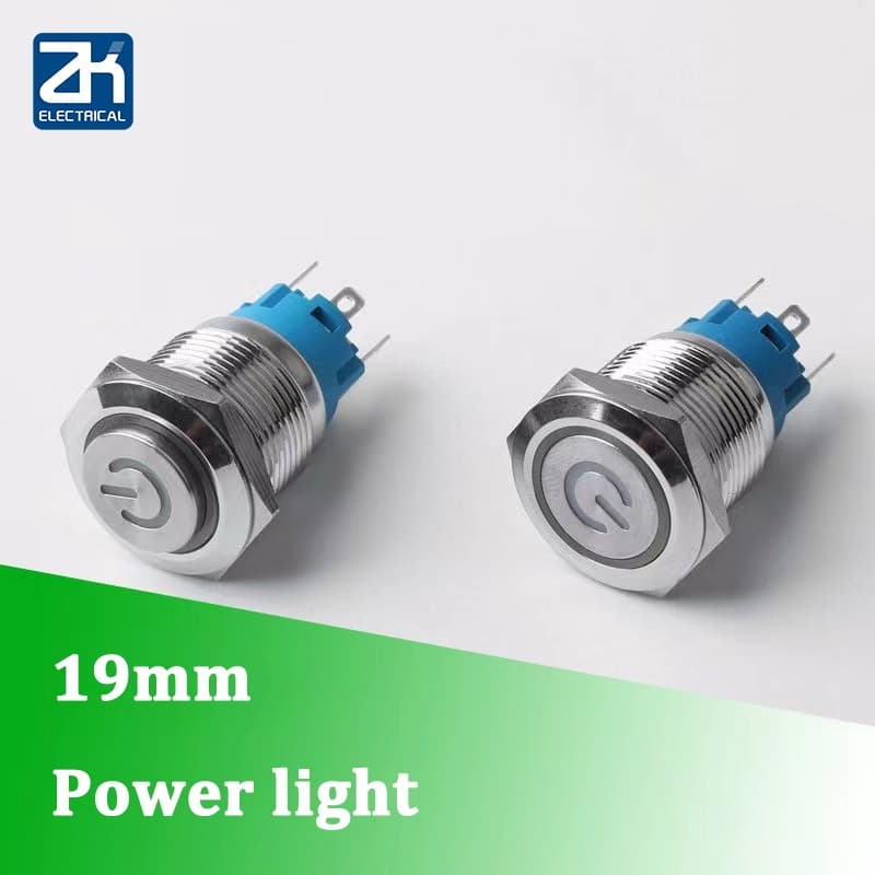 19mm Botão De Pressão De Metal Com Luz De Energia Anel De Interruptor De LED 12V Tipo Trava Momentânea Sem NC Vermelho