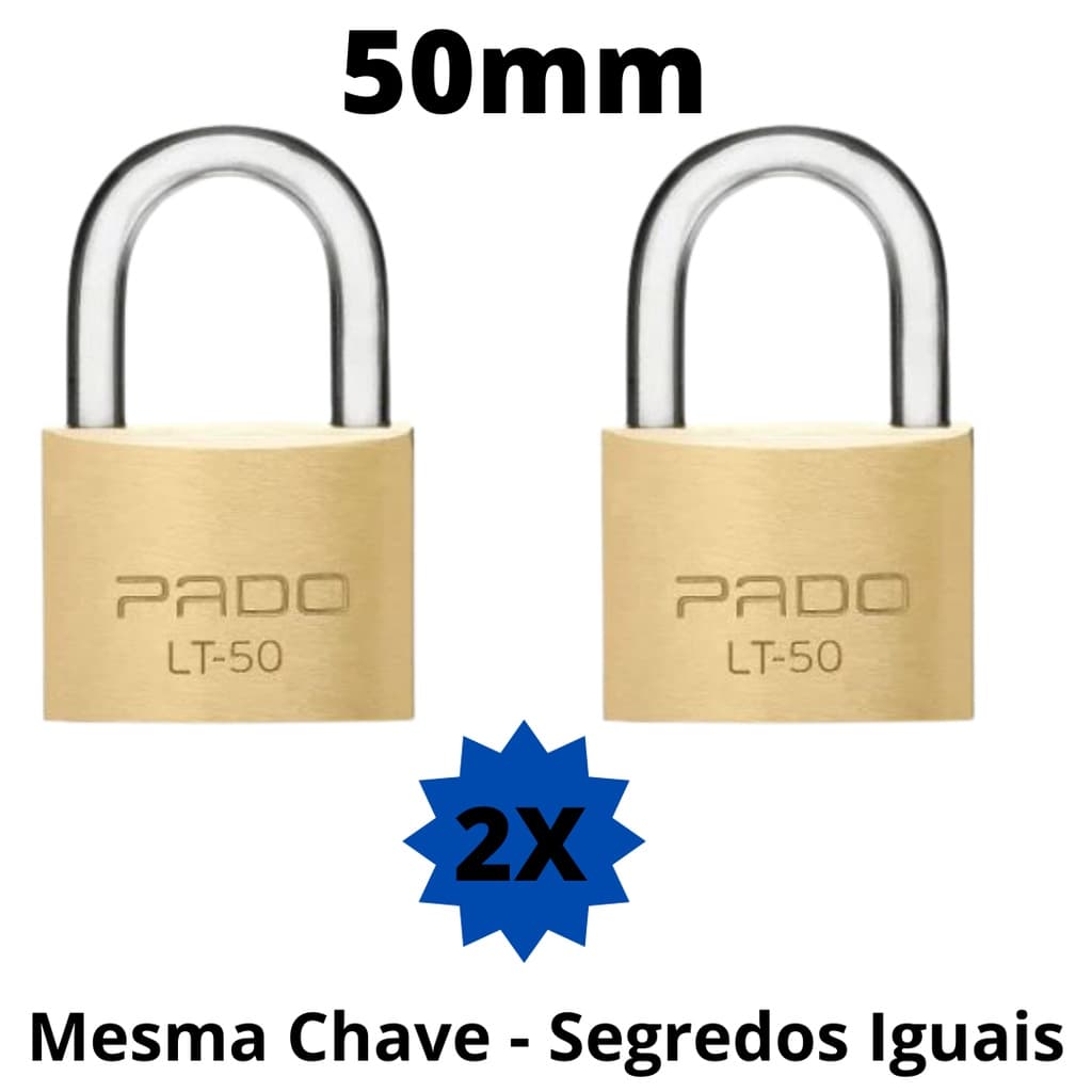Kit 2 Cadeado Pado De 50mm Mesmo Segredo Iguais Mesma Chave 4 Chaves Iguais