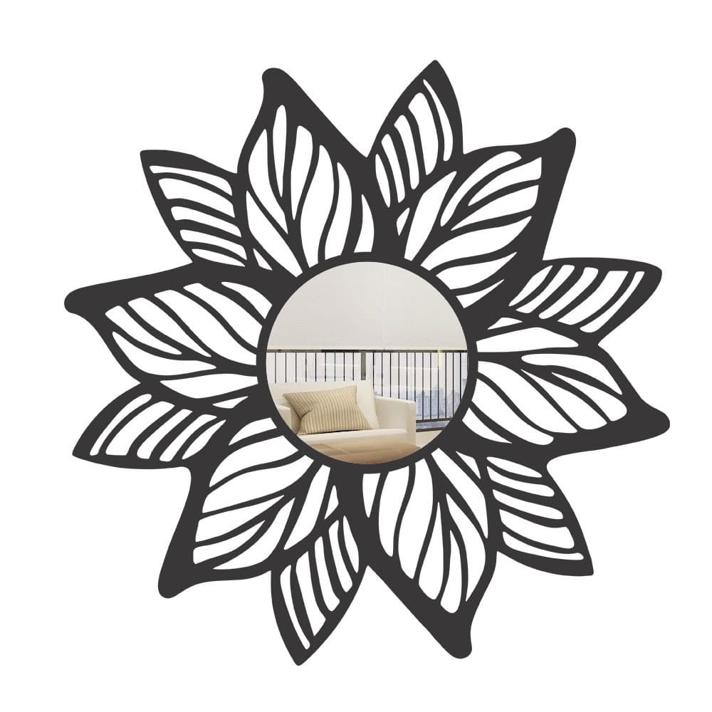 Espelho Decorativo Mandala Folhas MDF Preto Fosco em 3 Tamanhos