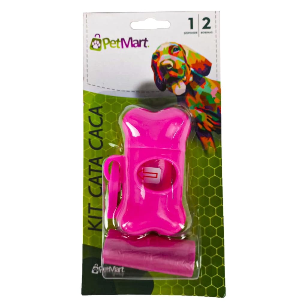 Kit Higiênico Cata Caca Coco Pets Rosa Para Cães 1 Suporte C/ 2 Bobinas de Saquinhos 15 Unidades cada