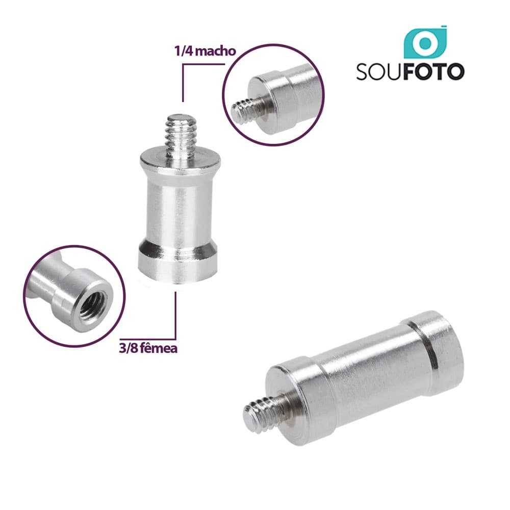 Pino de Engate Rápido Adaptador para Tripés Sou Foto ATI-003 com Encaixe 1/4" Macho para 3/8" Fêmea