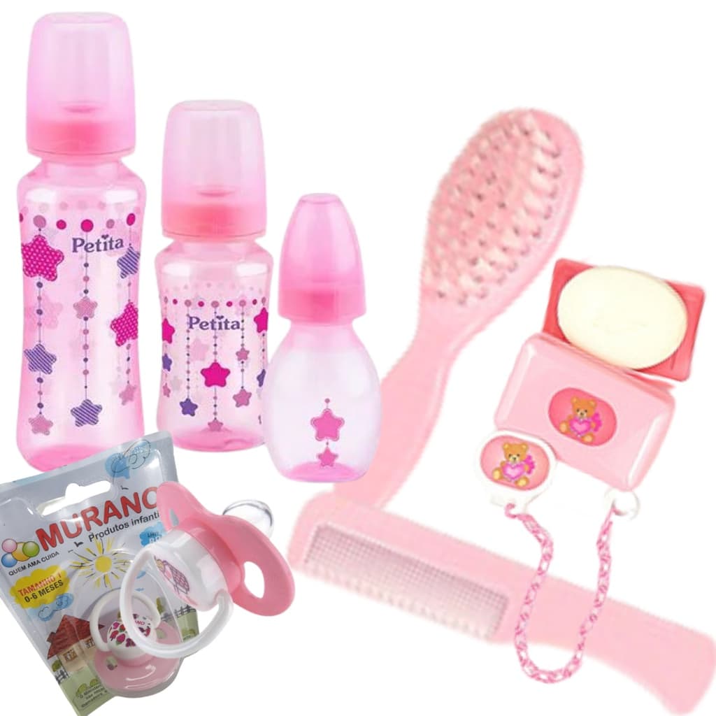 kit higiene bebe com kit 3 mamadeiras (60ml-140ml-240ml) mais chupeta