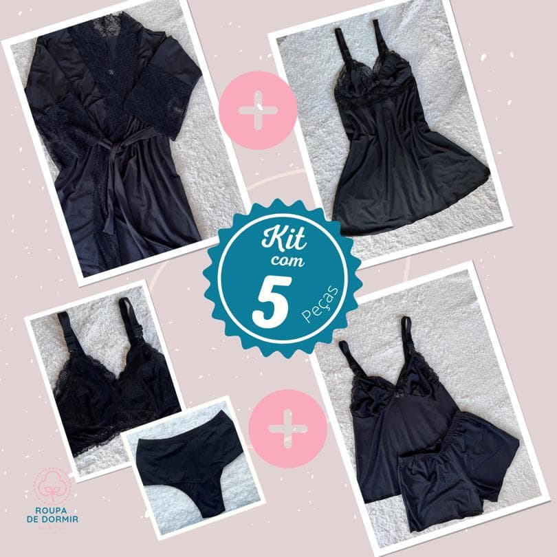 Kit 5 Peças Amamentação Gestação Robe Camisola Babydoll Calcinha Sutiã