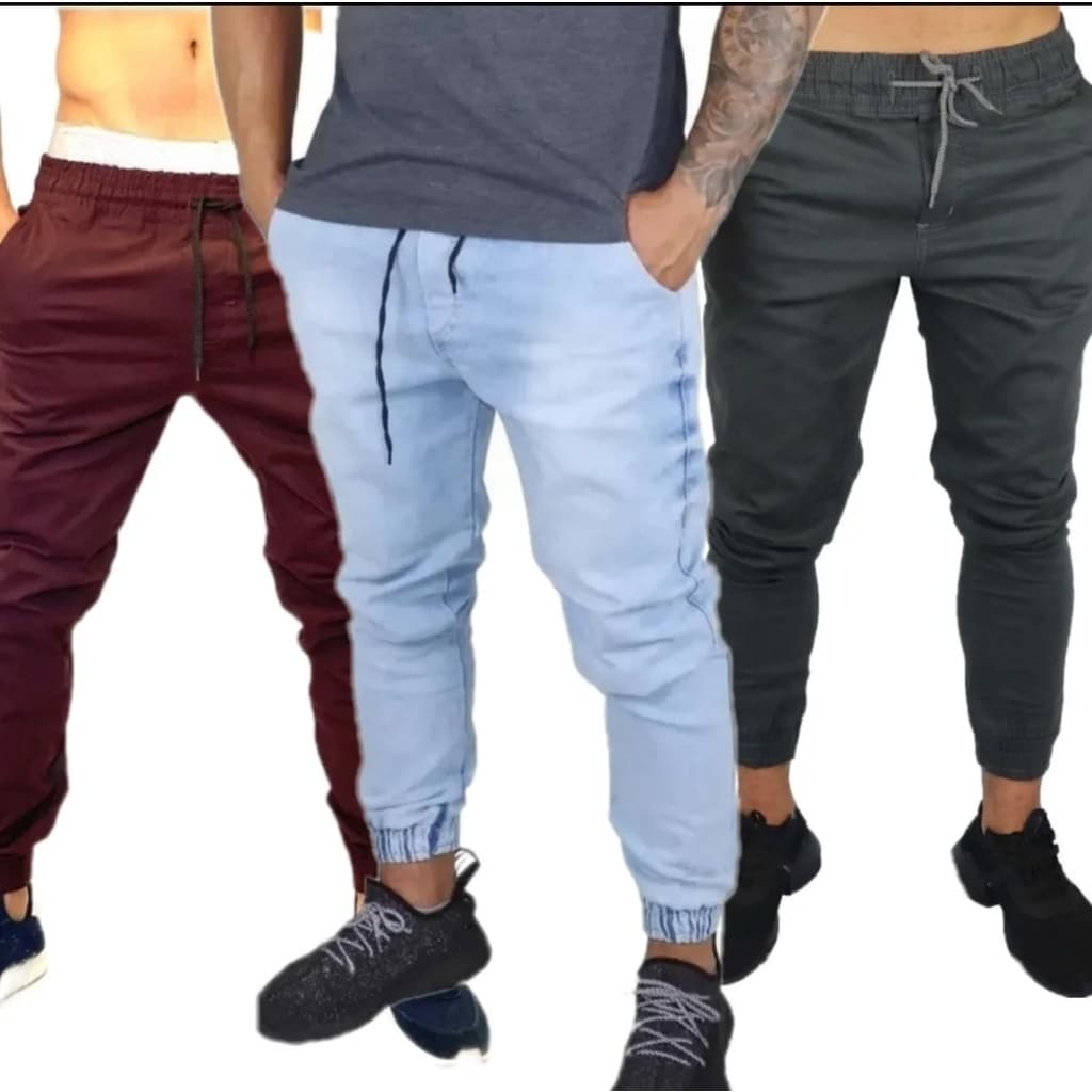 kit 3 Calças Jeans Jogger Slim sarja PREMIUM com Elastano