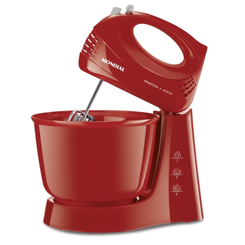 Batedeira Mondial Power Prática 400W 3,6L com 3 velocidades - B44 R - Vermelha