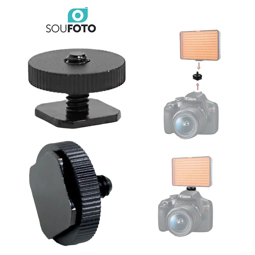 Adaptador Pino 1/4 e Sapata Hotshoe ASF-002 Sou Foto para Câmera DSLR, Suportes e Iluminador Led