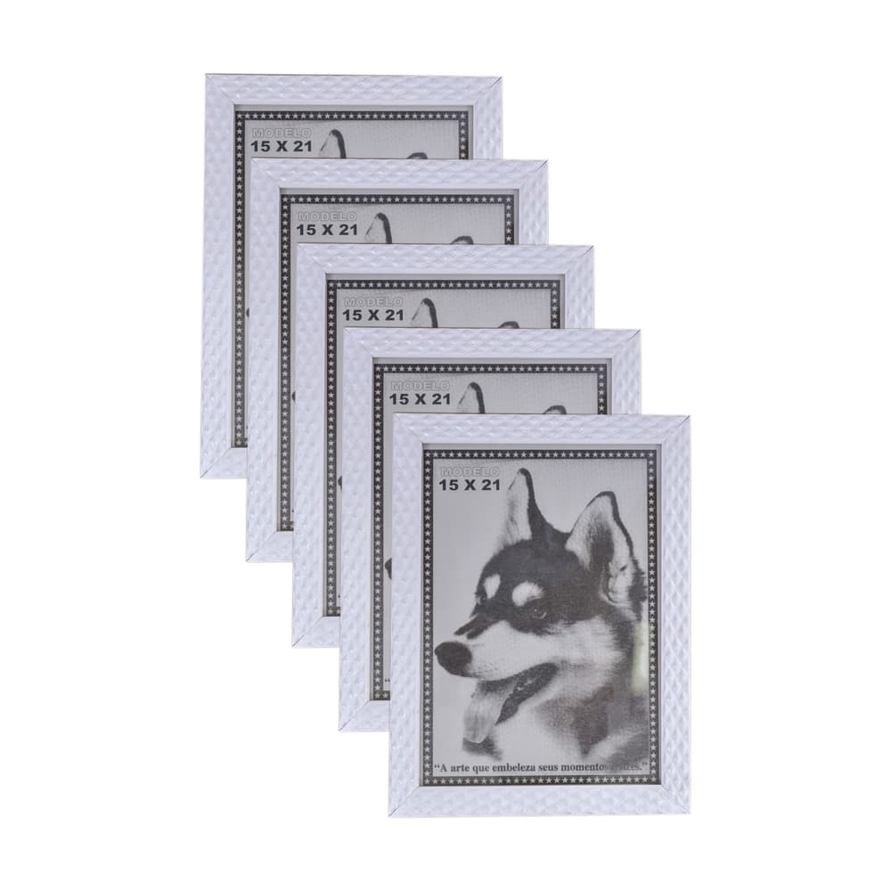 KIT 5 PORTA RETRATO BRANCO 15X21 PVC ALTO RELEVO