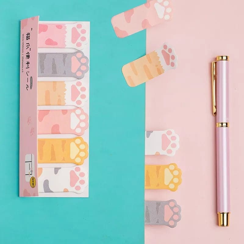 Marca Página de Patinha de Gato com 120 Folhas Ideal para Cadernos, Livros e Planner - 1 Unidade