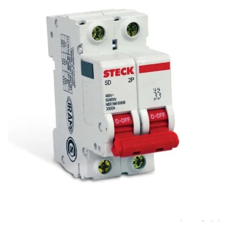 Disjuntor Bipolar Din STECK 02A/04A/06A/10A/16A/20A/25A/32A/40A/50A/63A/70A/80A/100A Curva C