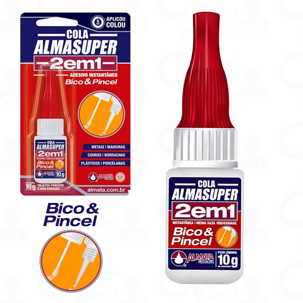 Cola Instantânea 10g 2 Em 1 Com Bico E Pincel Plásticos Para Uso Geral Unha Postiça - Almasuper