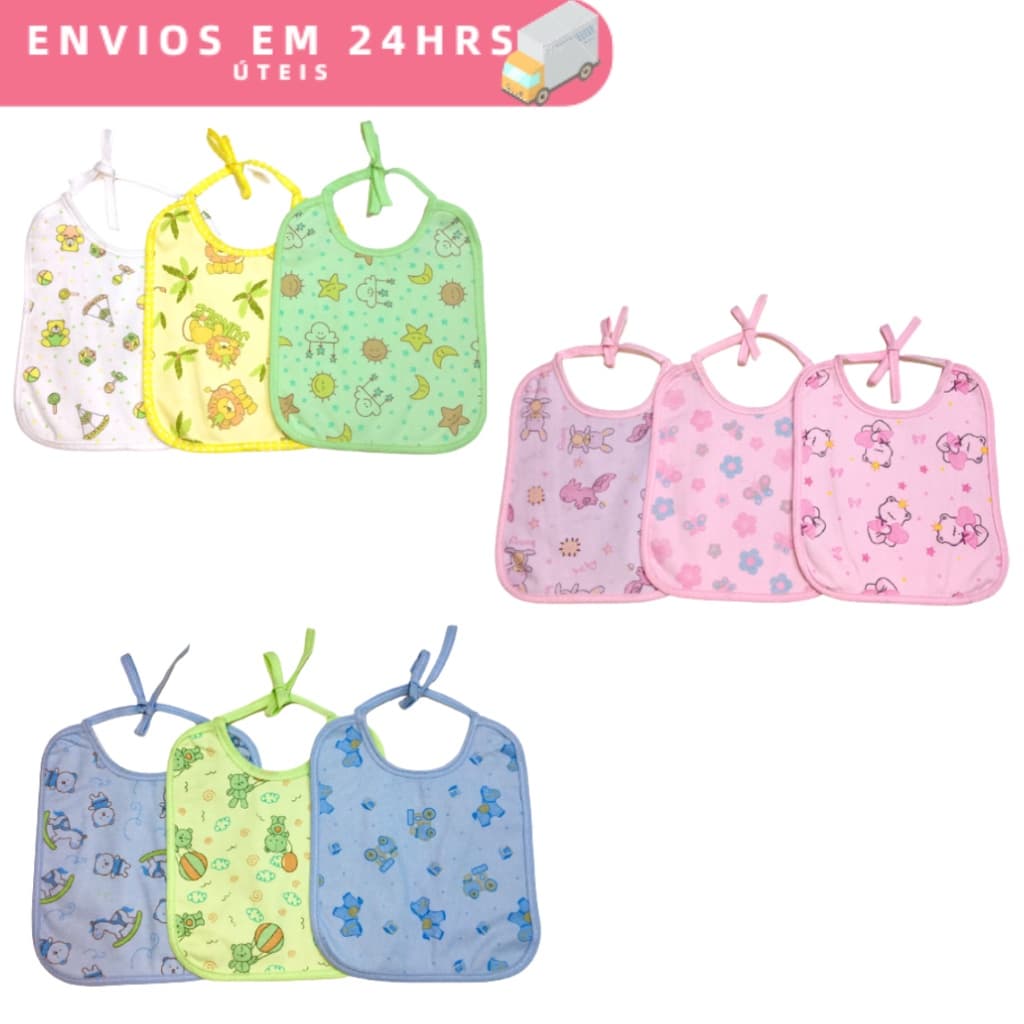 Kit de 3 Unidades de Babador Flanelado com Forro de PVC - 100% Algodão