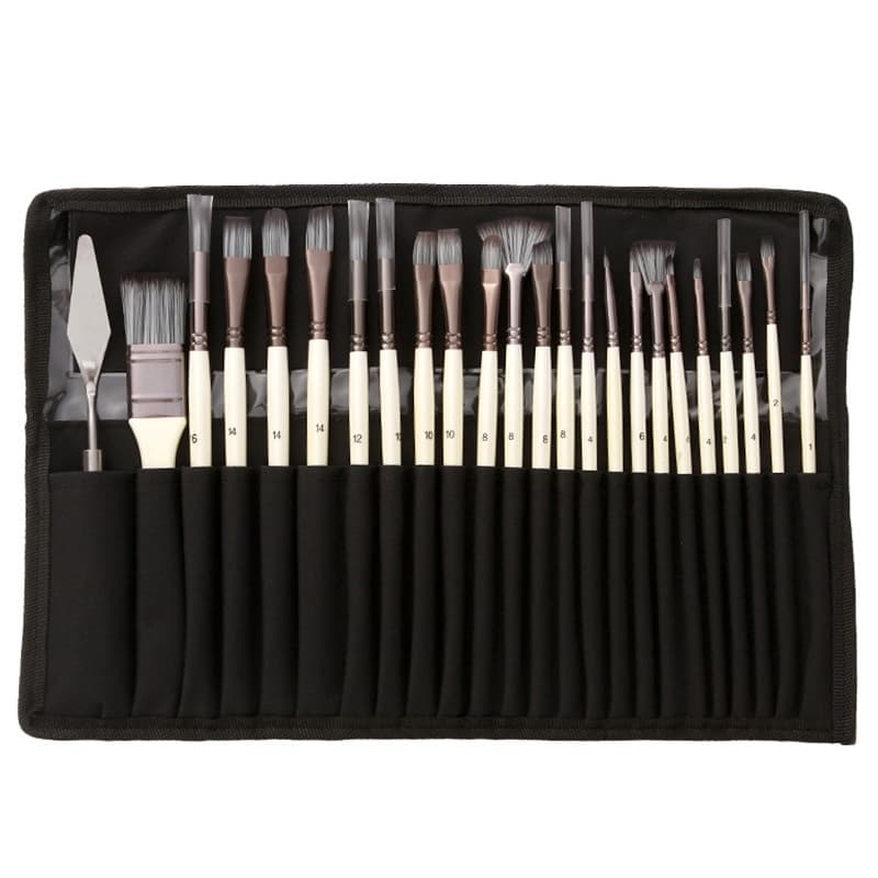 Kit 24pcs Pincéis De Pintura Para Óleo Aquarela Acrílica Guache Com Bolsa Cabelo Nylon Tubo De Alumínio