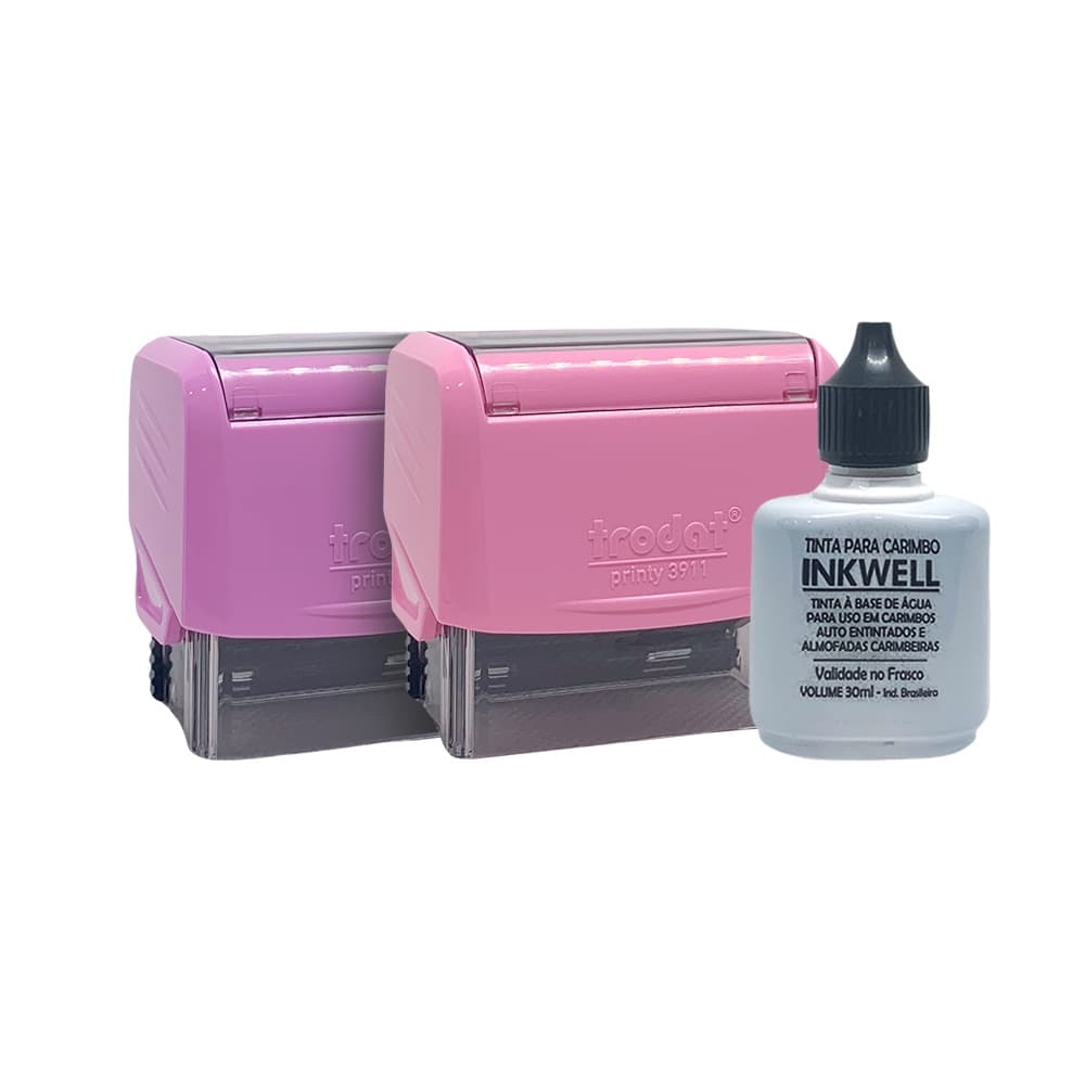 KIT 2 CARIMBOS PERSONALIZADOS TRODAT 3911 + TINTA PRETA