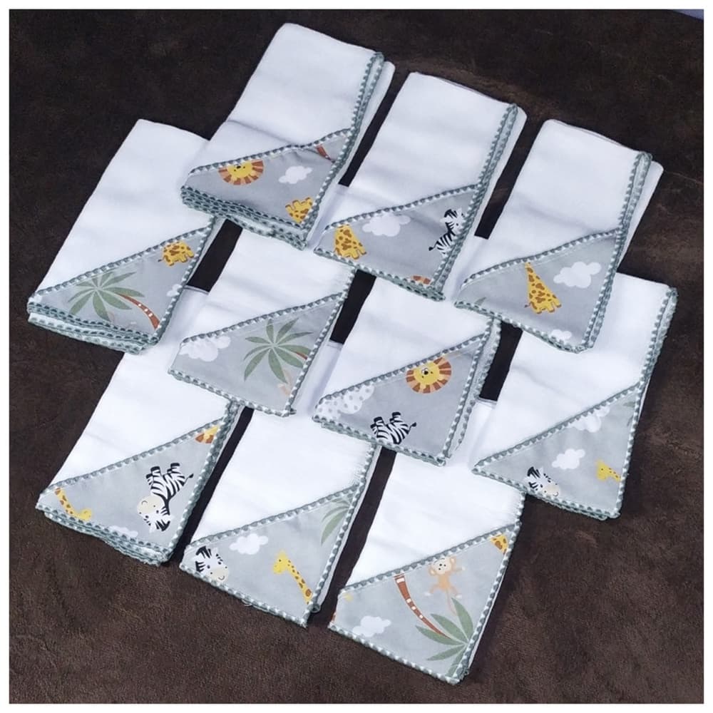 Kit 6 Pano de Boca Bebe Fralda de Boca Bebê Dupla Camada Luxo 100% Algodão 35x35 cm Menino Menina