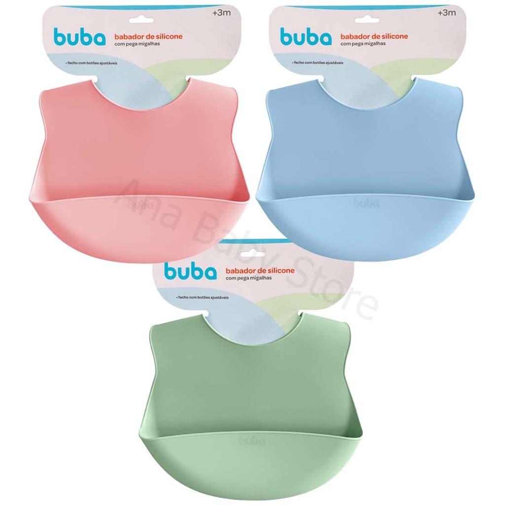 Babador Lançamento Buba Silicone Impermeável Bebê Menino Menina Gumy Gumi Azul Rosa Verde