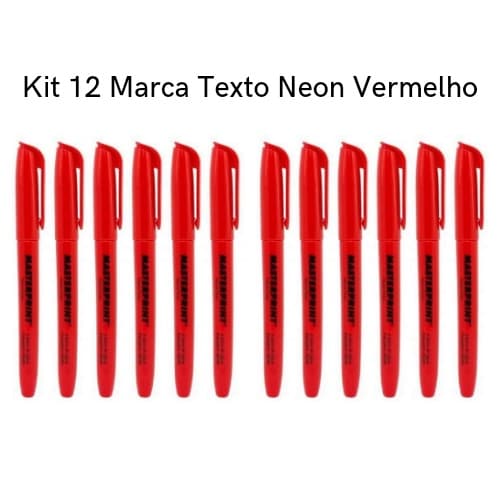 Kit 12 Caneta Marca Texto Neon Vermelho Masterprint - Grifa Texto