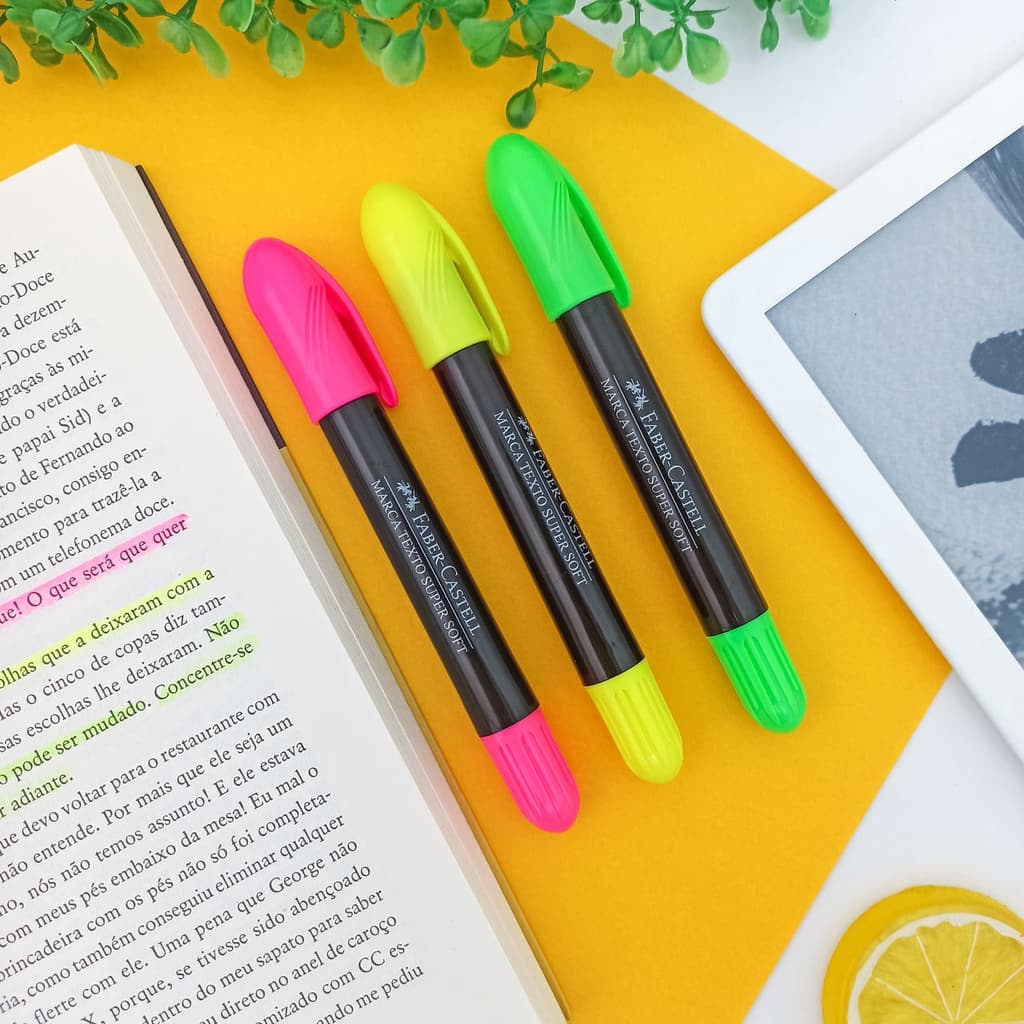 Caneta Marca Texto Gel (Amarelo, Rosa e Verde) - Faber-Castell / Caneta Colorida
