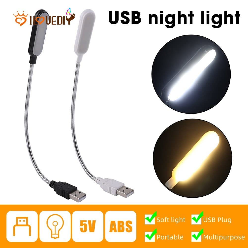 Mini Plug and Play Portátil Luz Noturna USB/Adequado Para Quarto & Cabeceira Mesa Indo Fora/Ajustável Notebook Amarela Quente Branca Lâmpada De Leitura