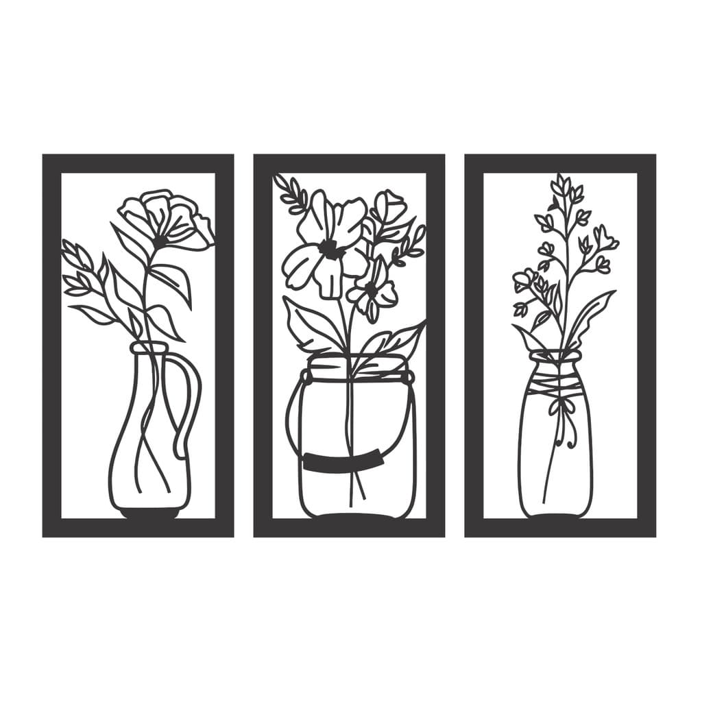 KIT 3 Quadros Flores Delicadas em MDF Decorativo