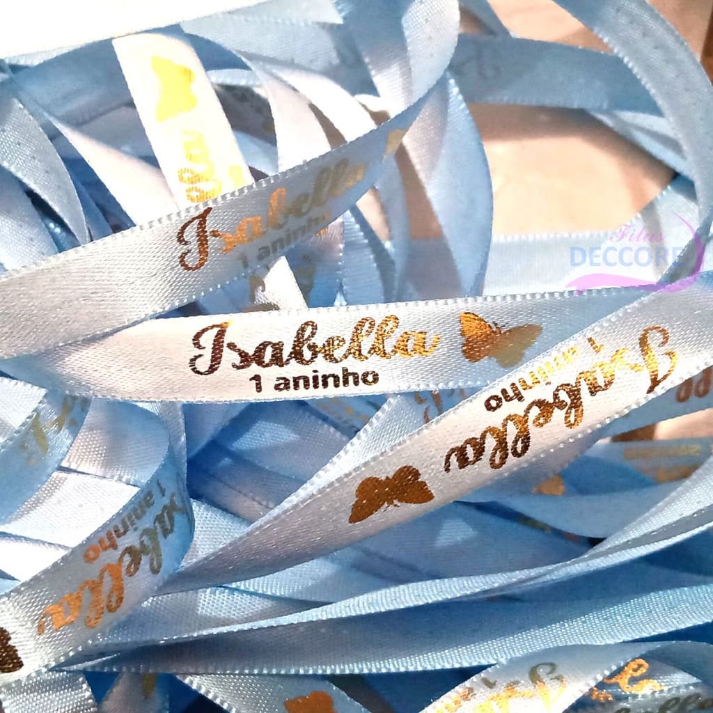 Fita de Cetim Personalizada 10mm x 10m com Nome ou Logo para Lembrancinhas, Casamentos e Embalagens