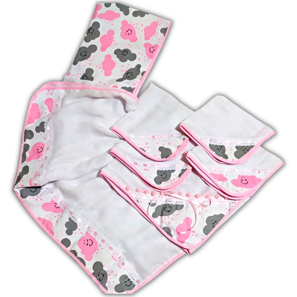 Kit Higiene Bebe Toalha Bebe + Manta Bebe + 4 Pano de Boca Bebe Kit Enxoval Menino Menina Varias Estampas