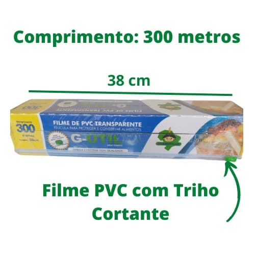 Rolo Bobina Filme Pvc 38cm X 300 Metros Com Trilho Cortante