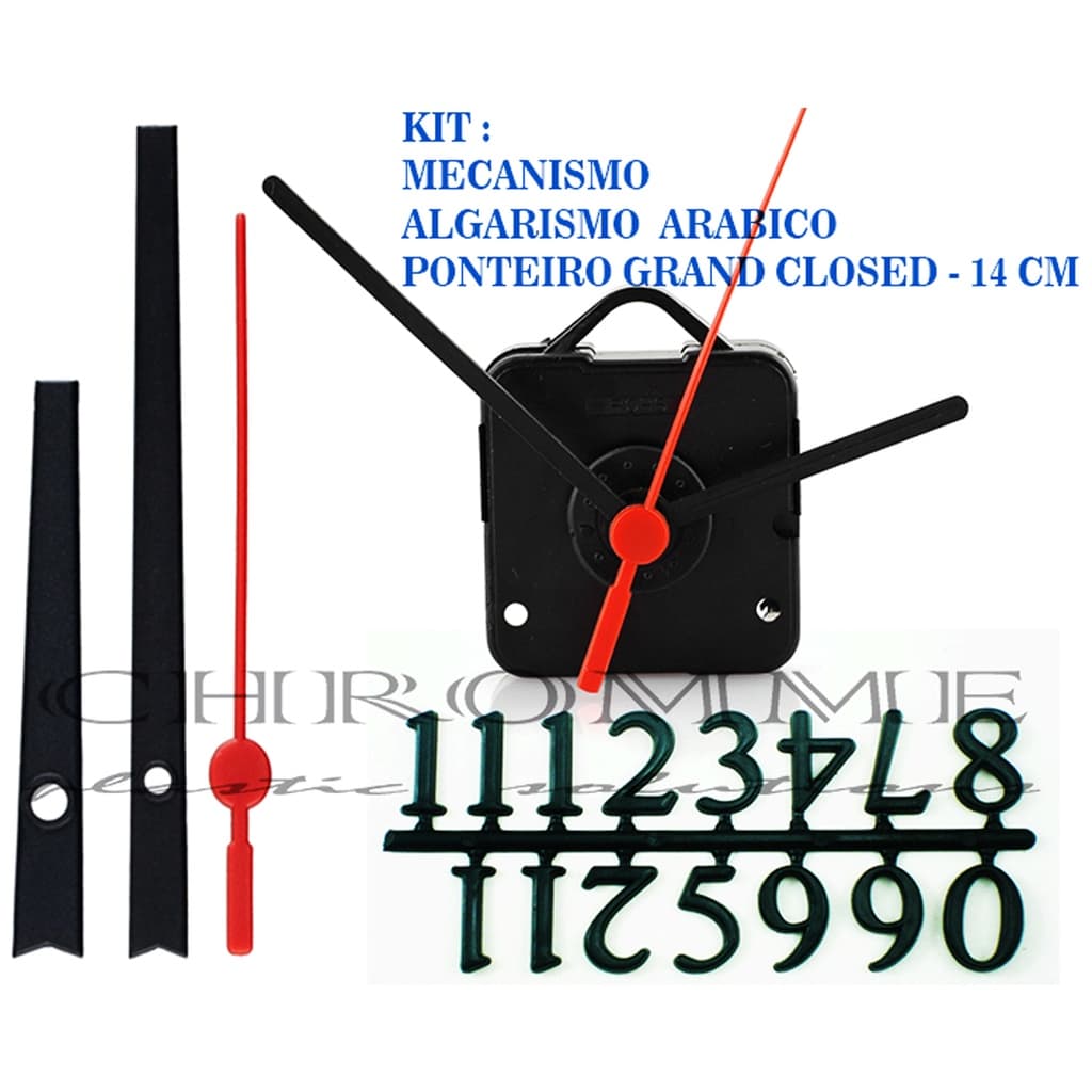 Kit 10 Maquinas Continuas ( Silenciosas ) De Relógios + Ponteiros Grandes Astro Fechado + Números Arábicos