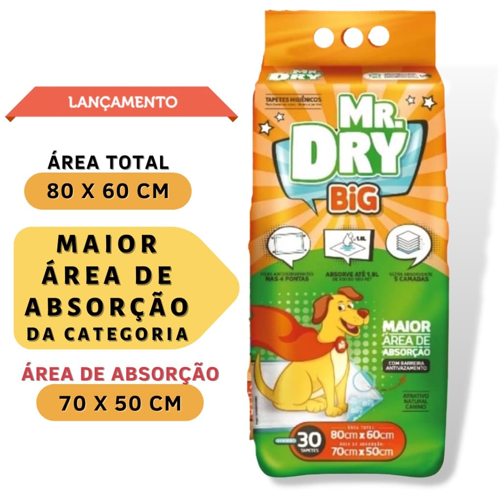 Tapete Higiênico Mr Dry BIG 80 x 60 cm C/ 30un Maior da Categoria